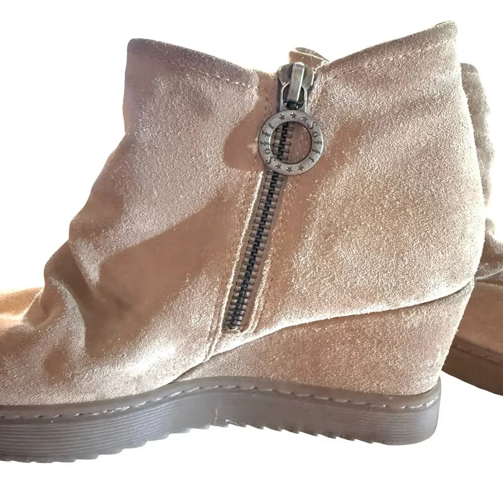 Sofft Siri Suede Leather Side Zip Wedge Ankle Booties Boots Slouch Beige sz 7.5
